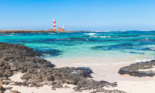 The lighthouse of the beautiful landscape of Cotillo in Fuerteventura