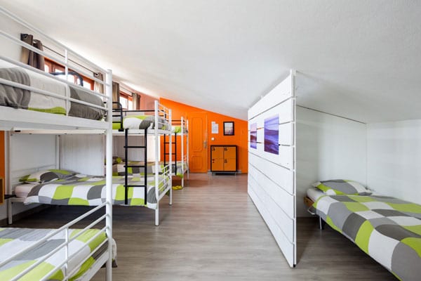 The shared room in Portugal's surf hostel in Esmoriz
