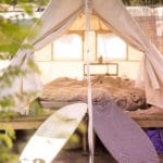 This is what a cool glamping tent at The Surfcamp Le Pin Sec looks like