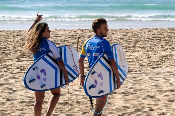 A surf course for teenagers on Moliets beach in France