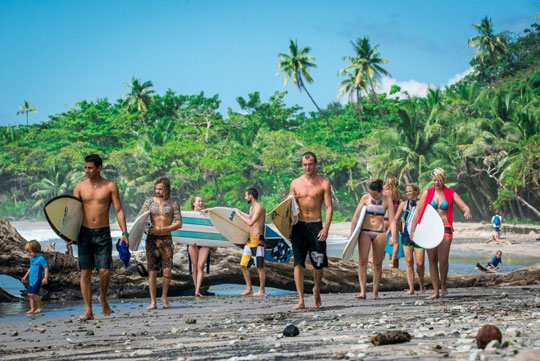 Surf group on the beach of Costa Rica